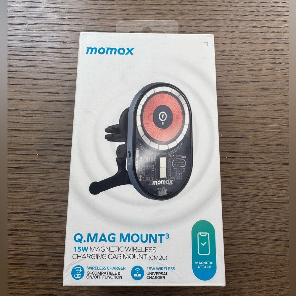 MOMAX Magnetic Wireless Charging Car Charger Mag-Safe Compatible Air Vent Mount